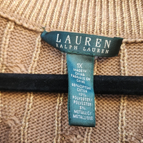 5/$100 SALE -  Vintage Ralph Lauren Gold Metallic Mock Neck Cableknit Sweater - Picture 11 of 11